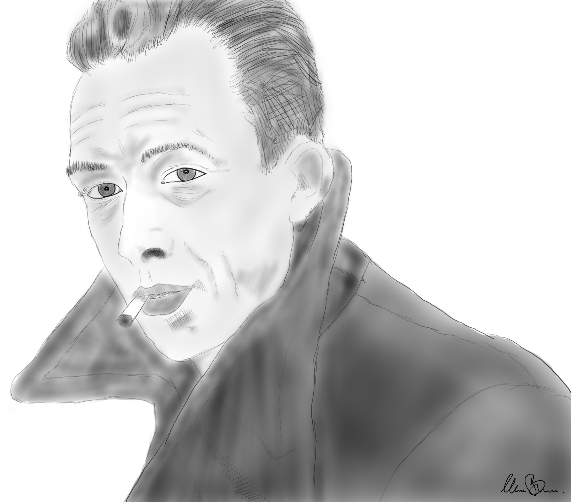 Albert Camus illustration portrait by Mark Barner